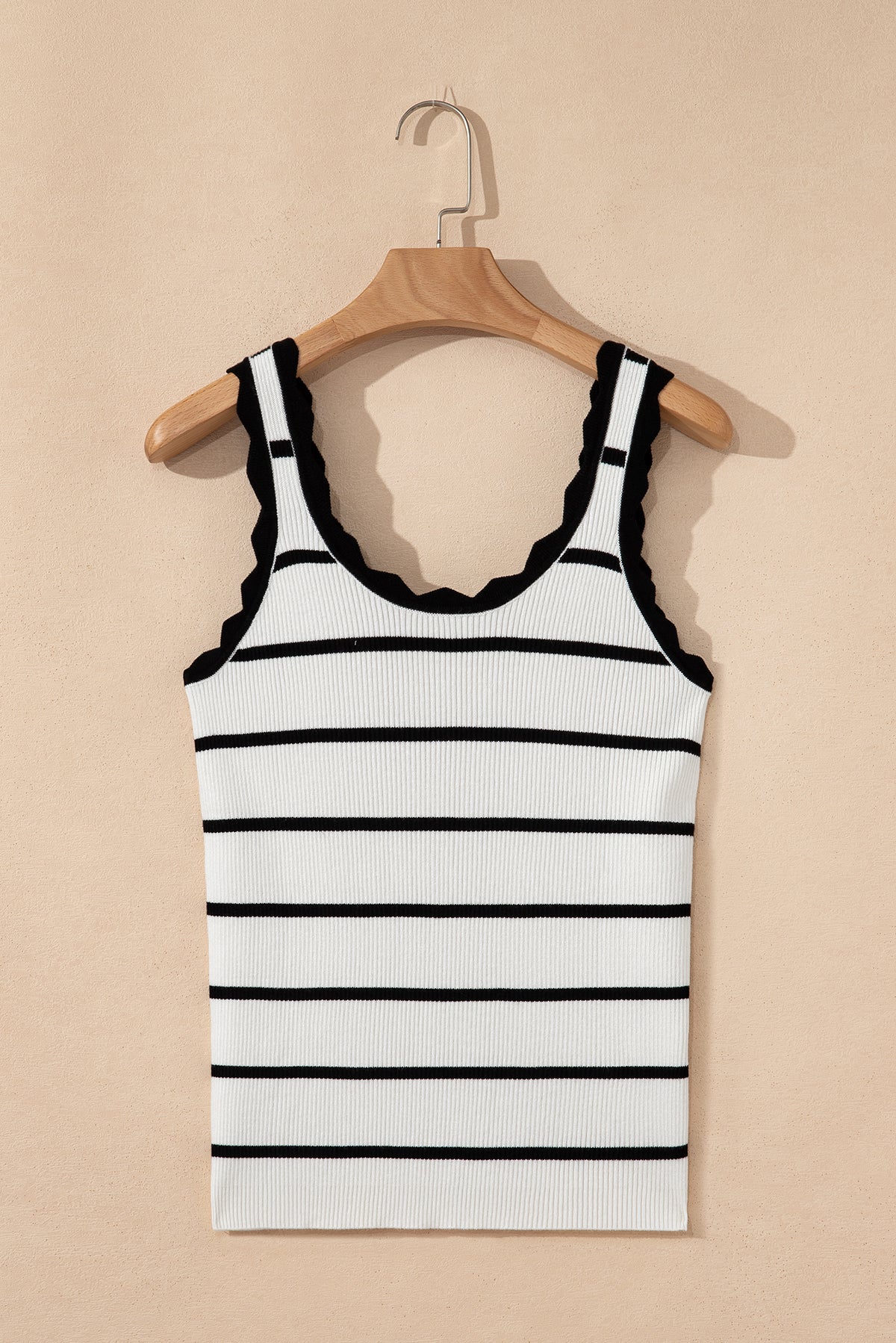 Bright Green Striped Scalloped Edge U Neck Sleeveless Sweater Vest