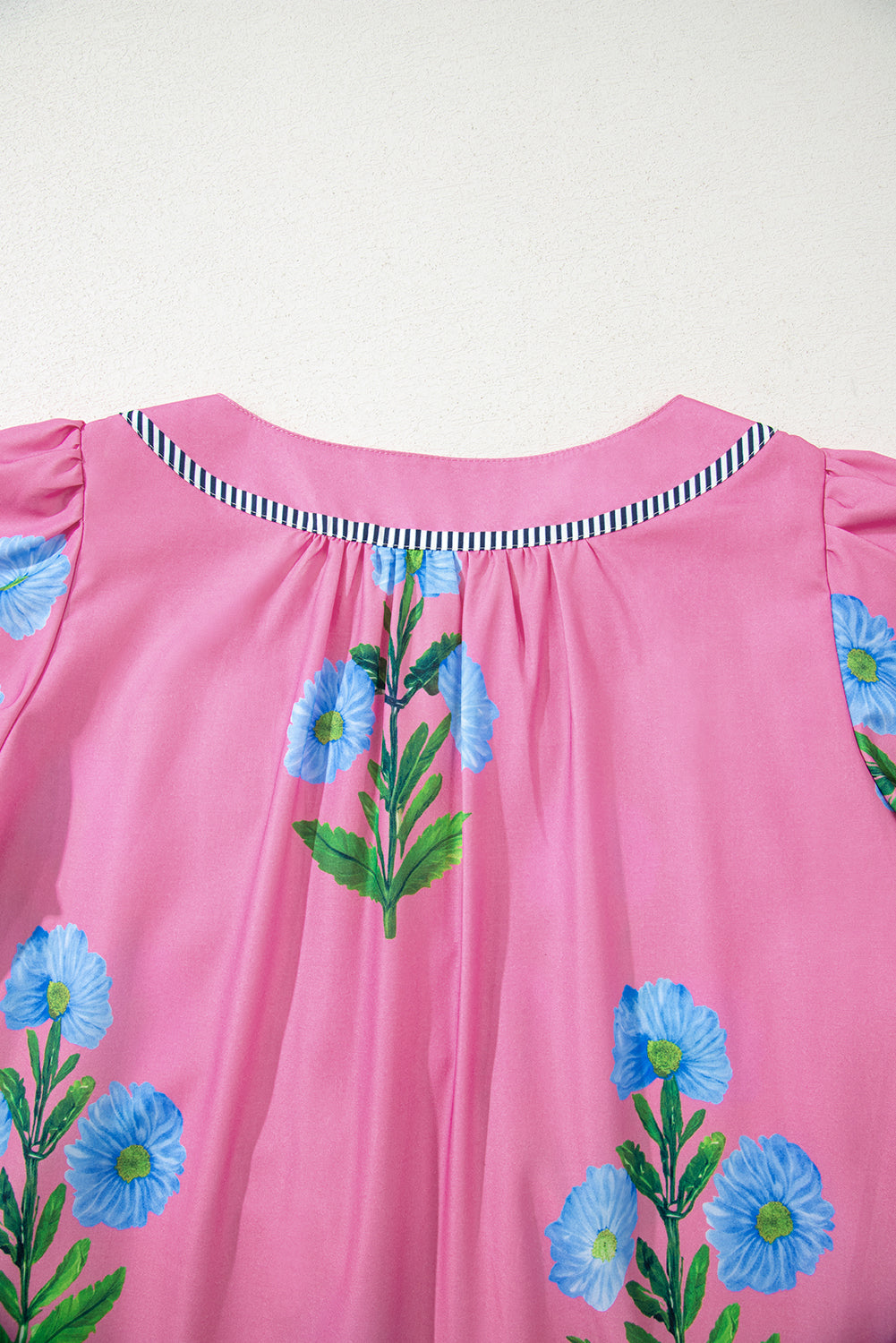 Apricot Floral Short Sleeve Split Neck Loose Mini Dress