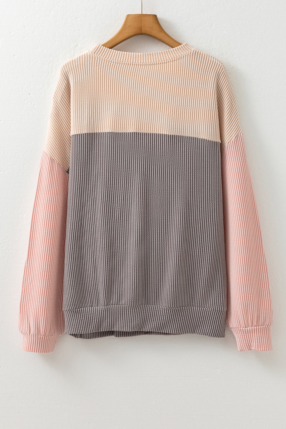 Pale Chestnut Color Block Corded Long Sleeve Top