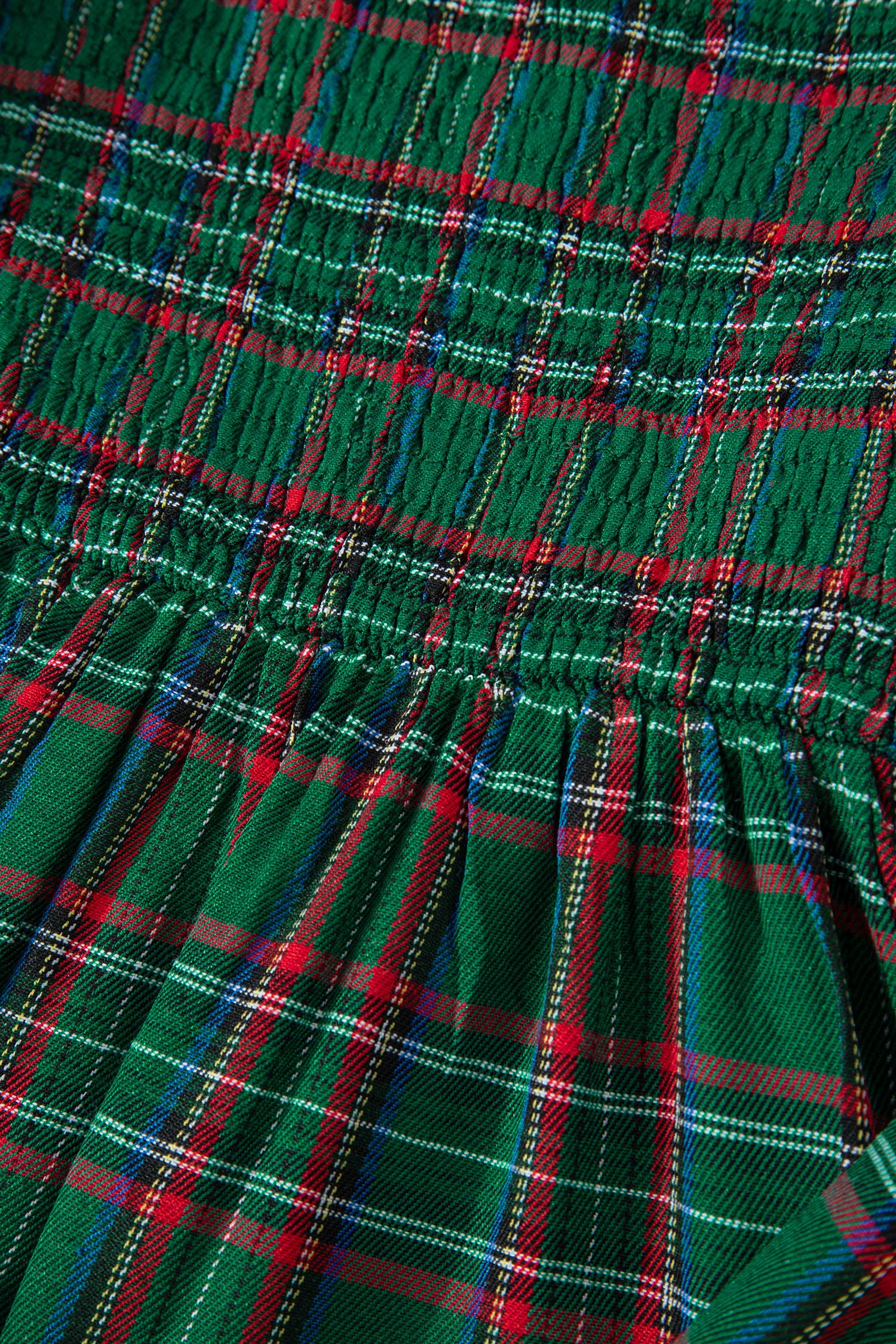 Red Tartan Plaid Square Neck Puff Sleeve Knot Waist Flared Midi Dress