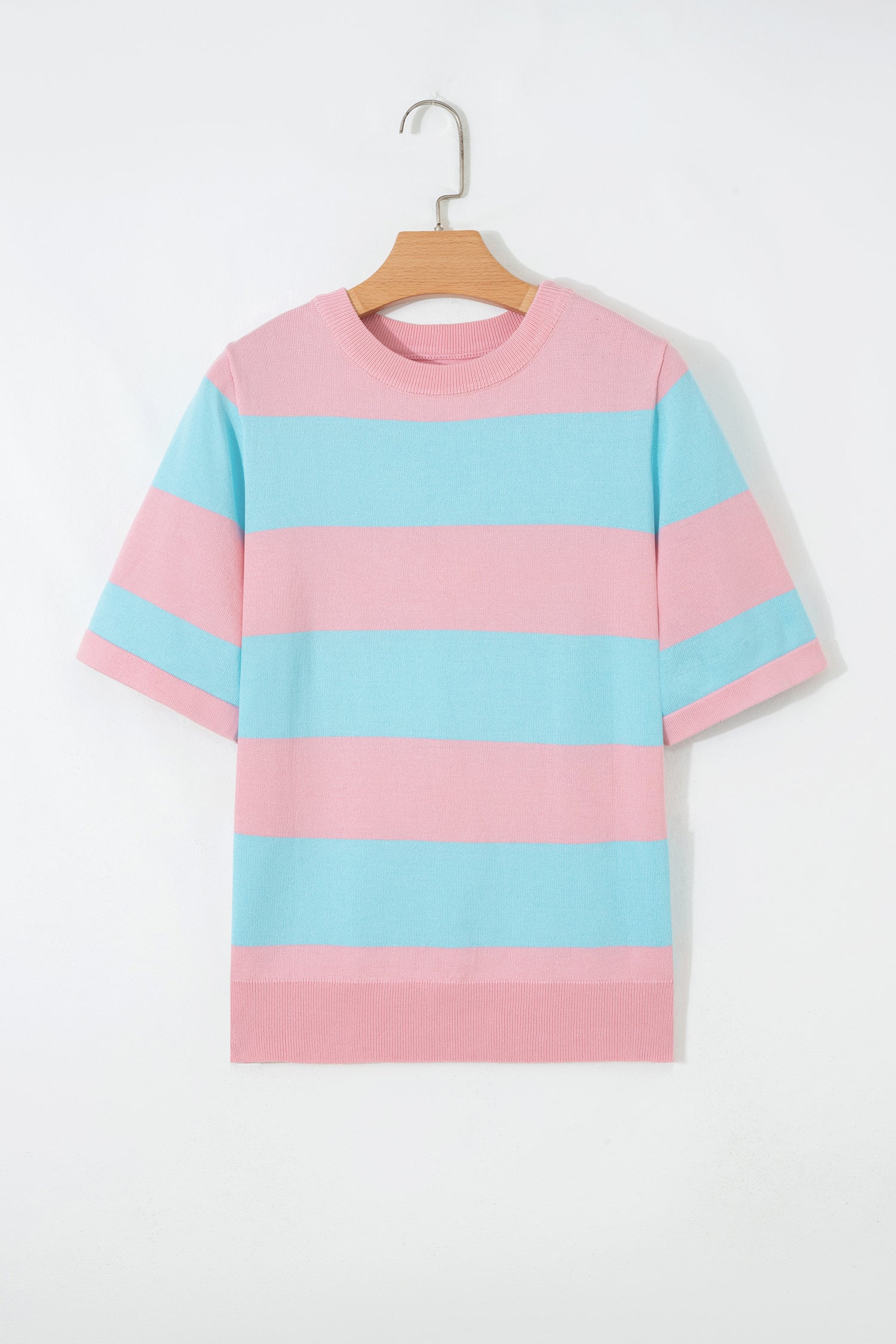 Pink Stripe Colorblock Striped Knitted T shirt