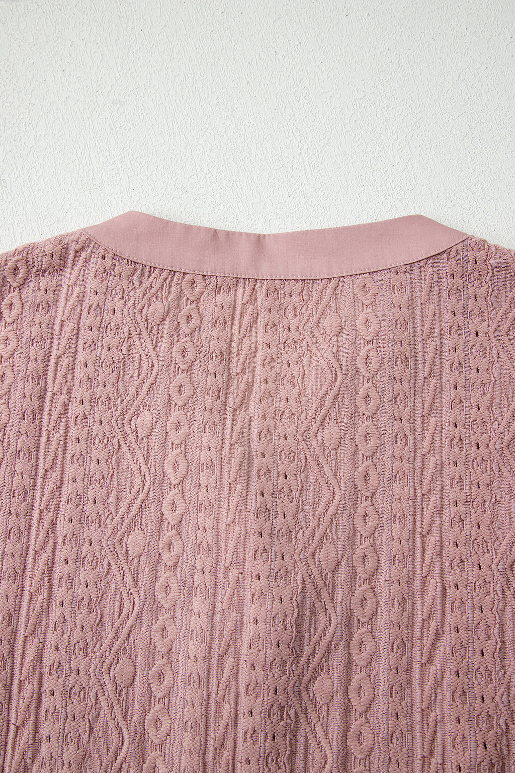 Fushia Textured Embroidered Half Buttons Short Sleeve Blouse