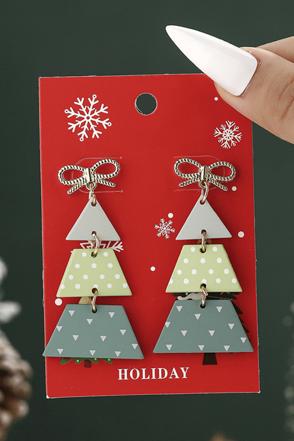 Light Green Geometric Christmas Tree Dangle Bow Accent Earrings
