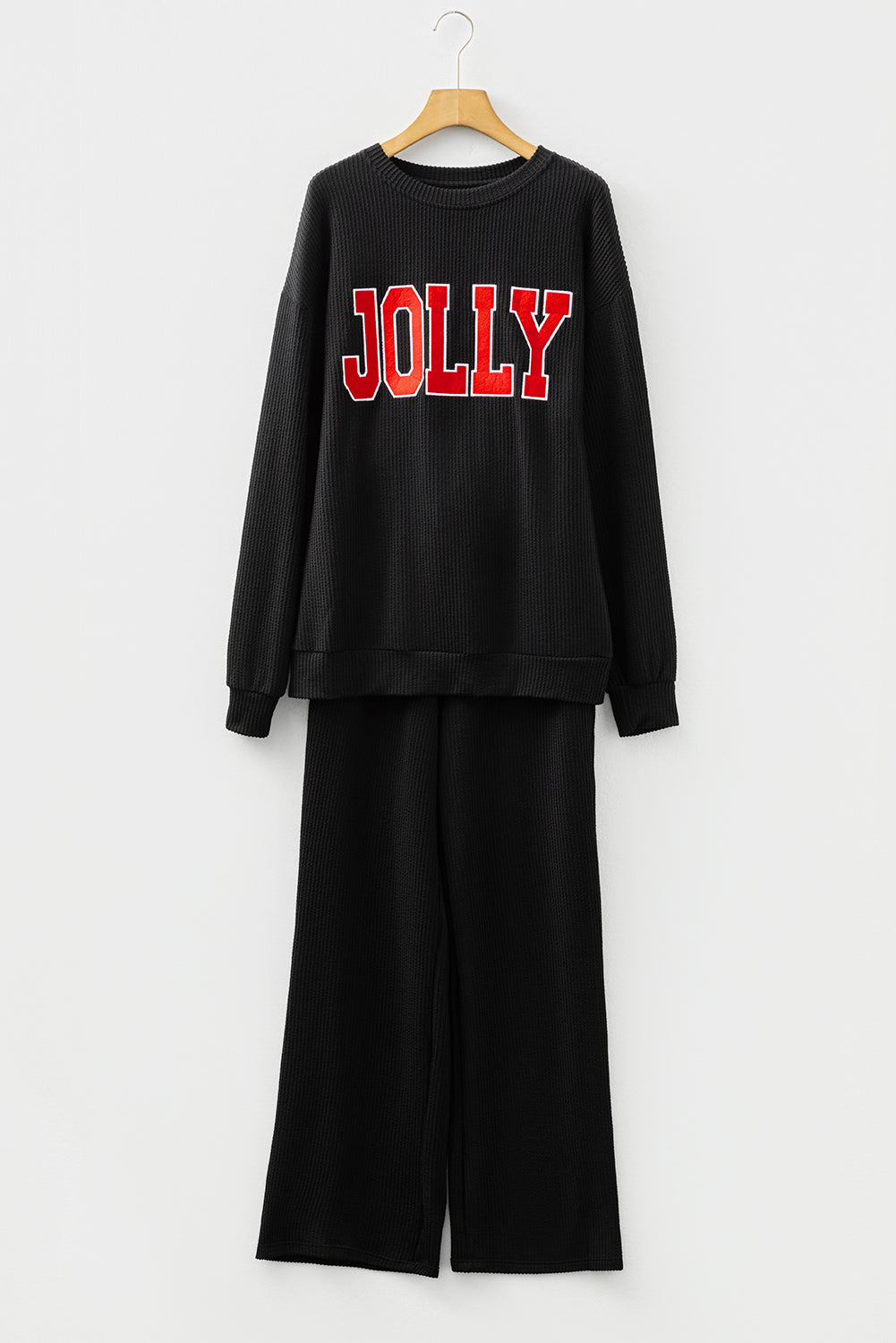 Black MERRY Corded Long Sleeve Top and Pockets Pants Set