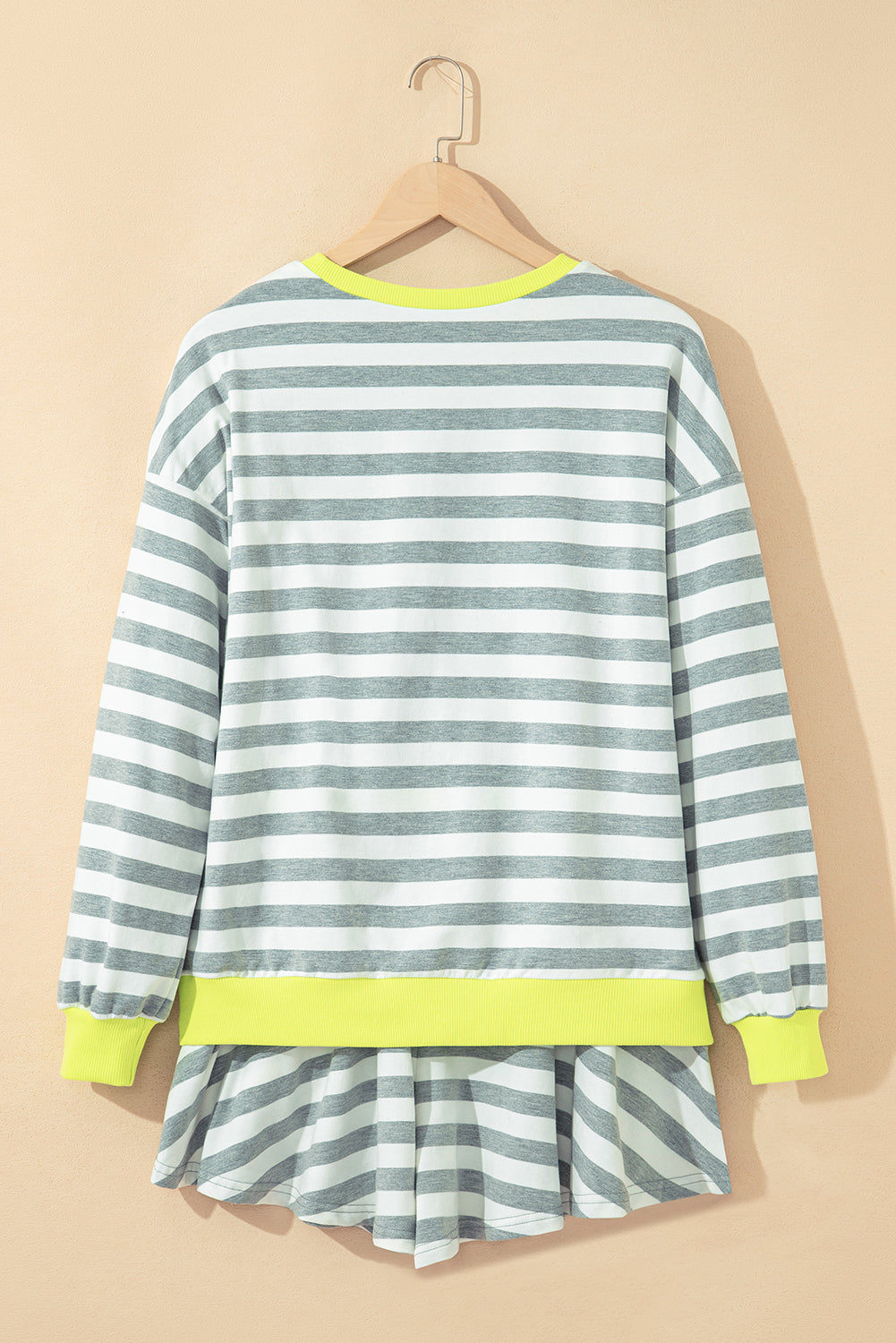 Black Stripe Color Block Edge Pullover and Shorts PLus Size Set