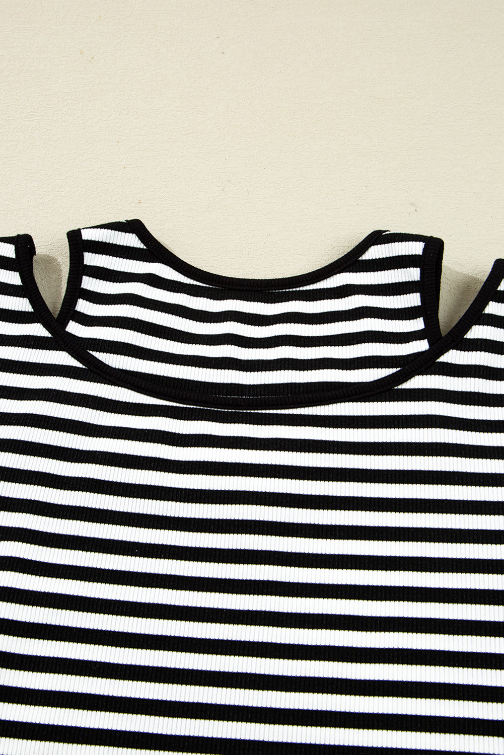 Black Stripe Double-layer Cold Shoulder Long Sleeve Top