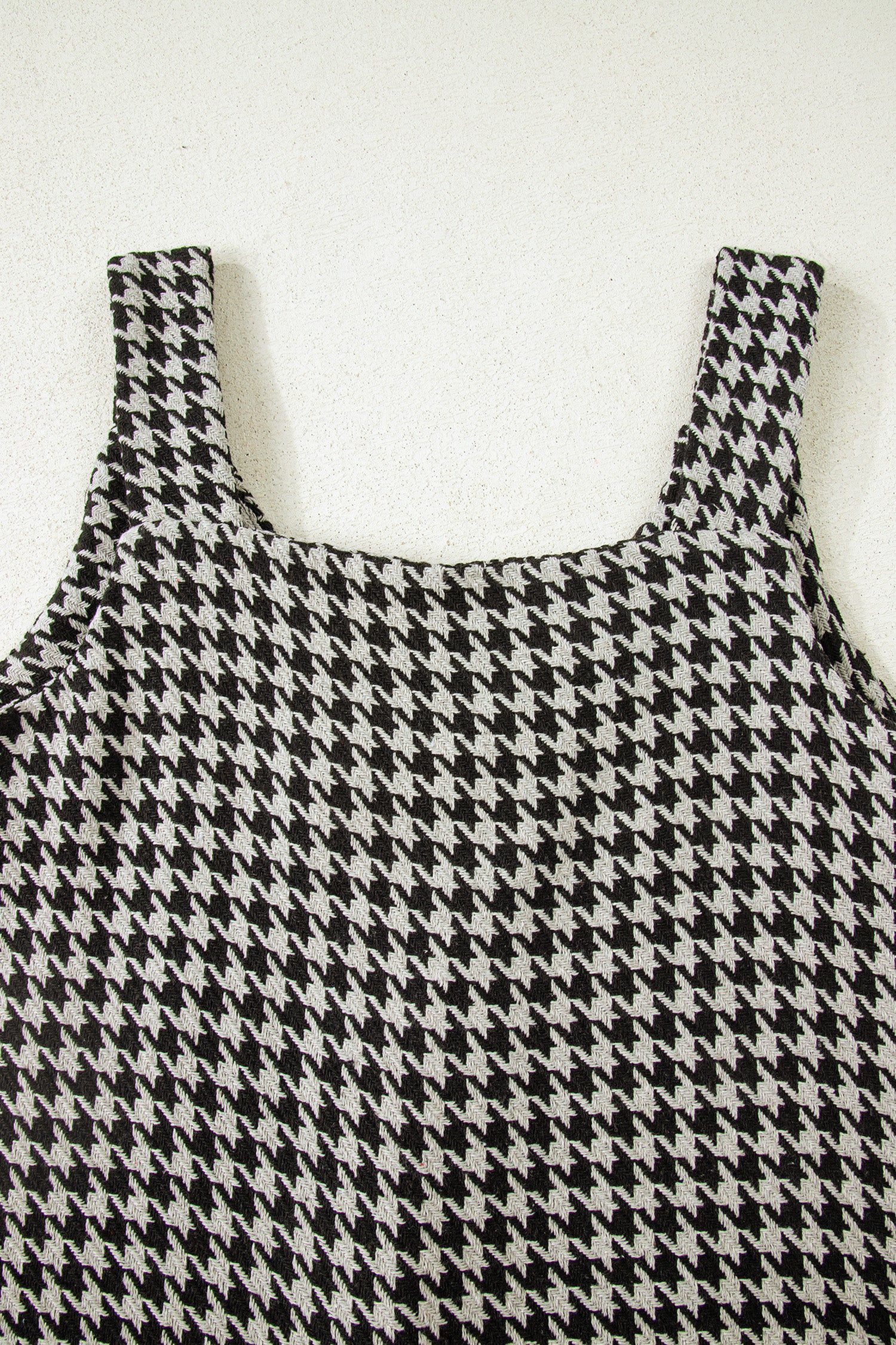Khaki Houndstooth Print V Neck Sleeveless Mini Dress