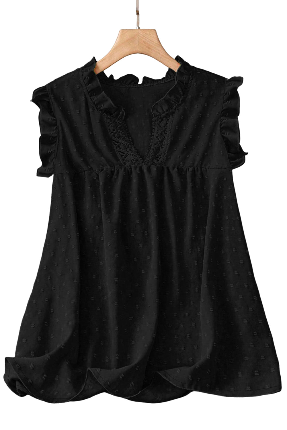 White Plus Size Swiss Dot Ruffle Lace Trim V Neck Tank Top