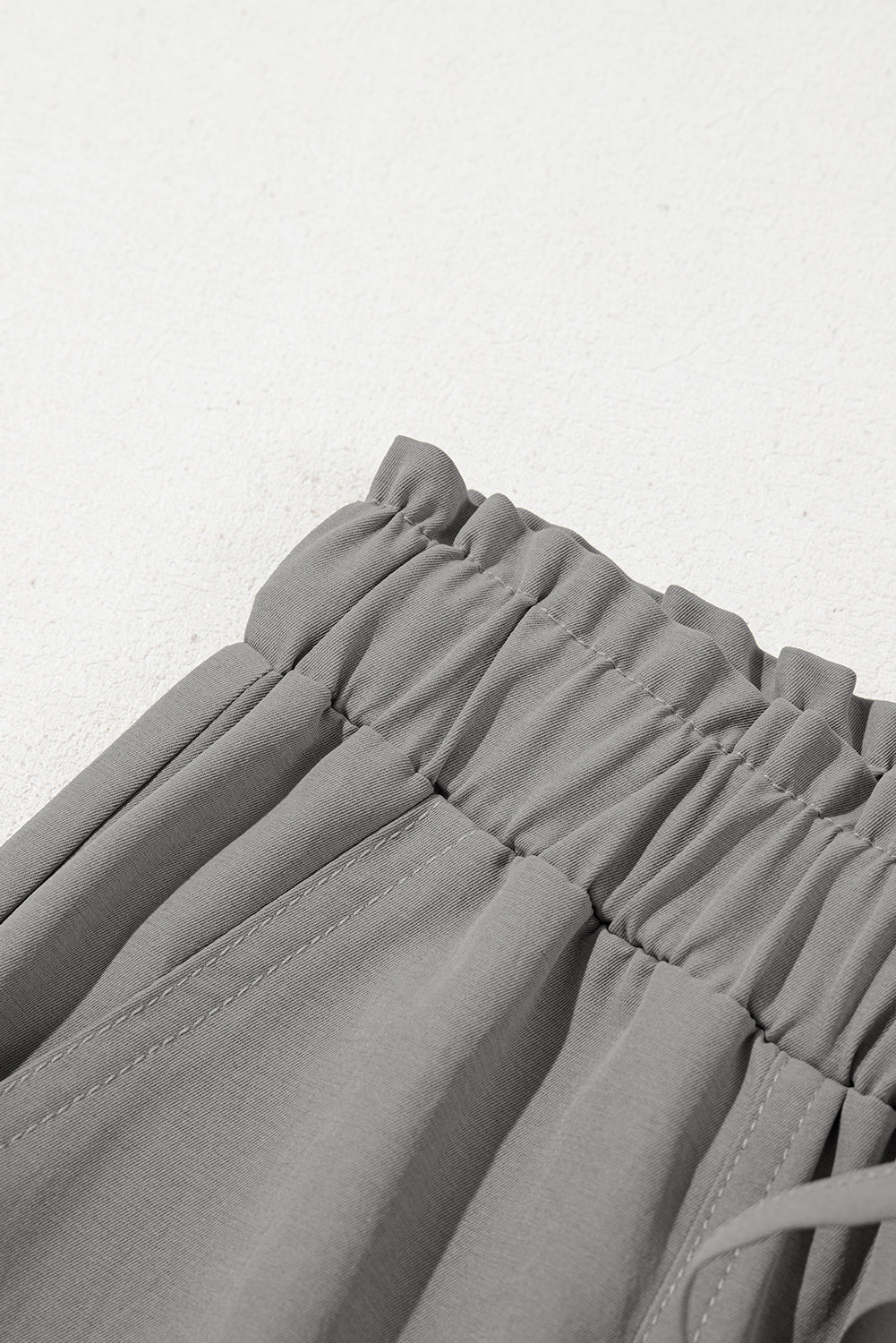 Gray Solid Color Drawstring Elastic Waist Casual Loose Pants
