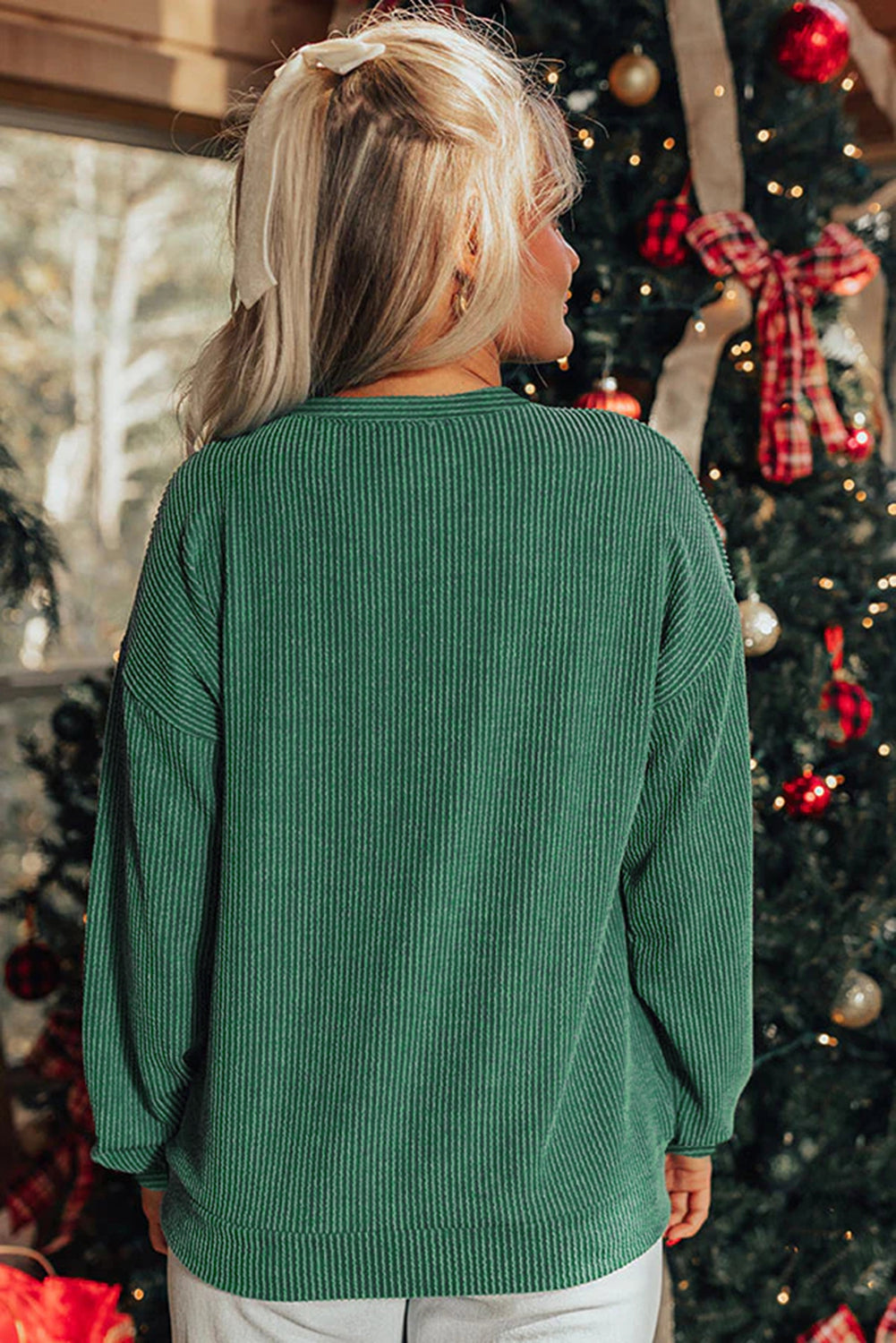 Black MERRY Corded Long Sleeve Top and Pockets Pants Set