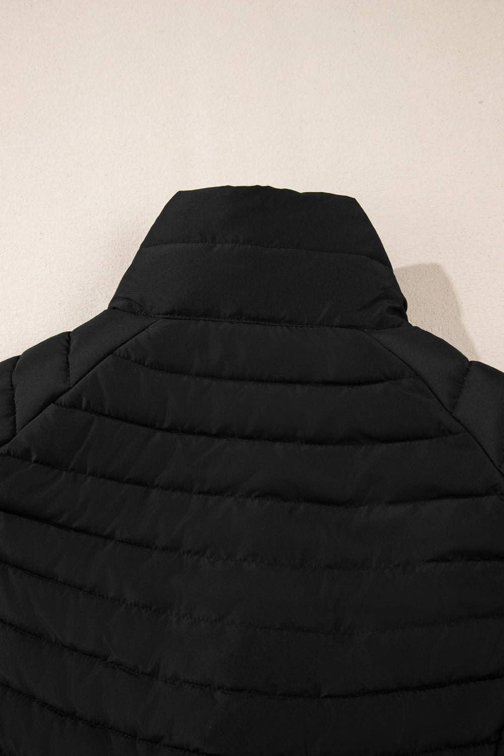 Silvery Plush Collared Quilted Zipped Puffer Vest