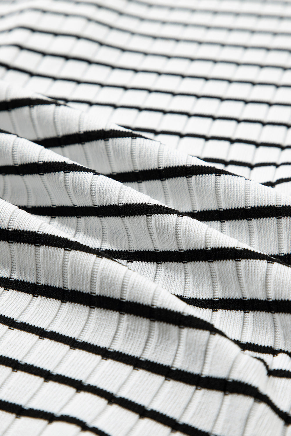 White Stripe Textured Short Sleeve Buttoned Henley Top