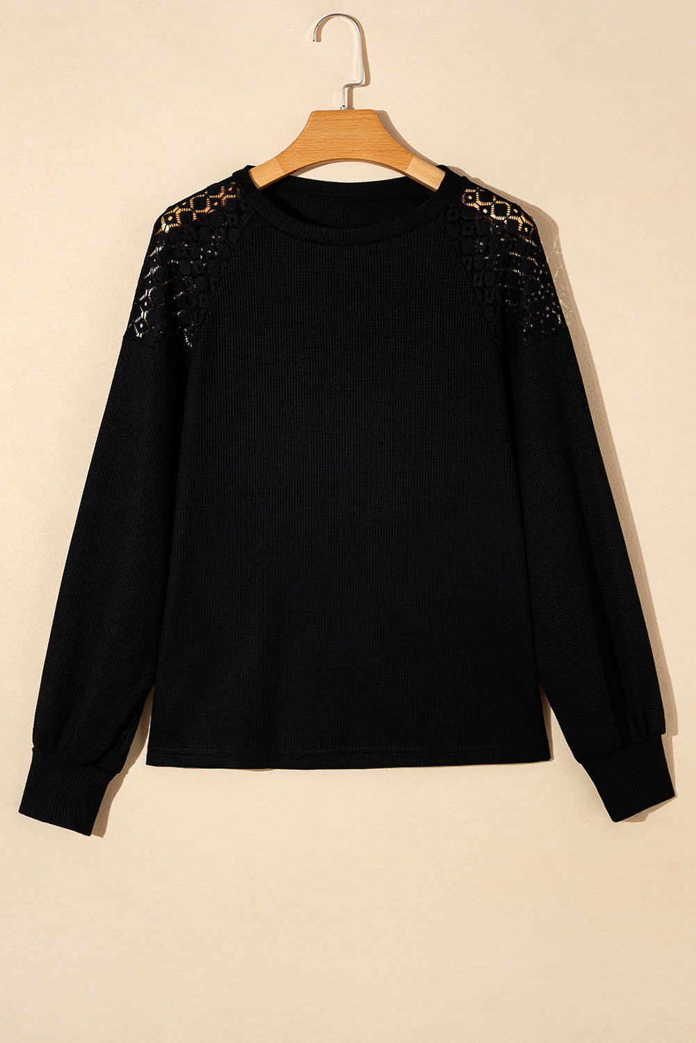 White Lace Long Sleeve Textured Pullover