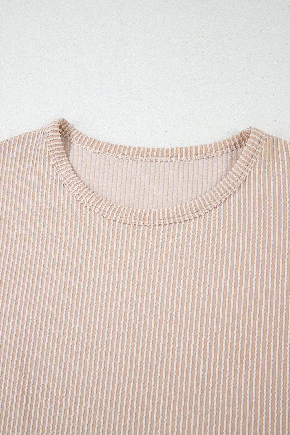 Gray Twisted Rib Wide Sleeve Crew Neck T Shirt