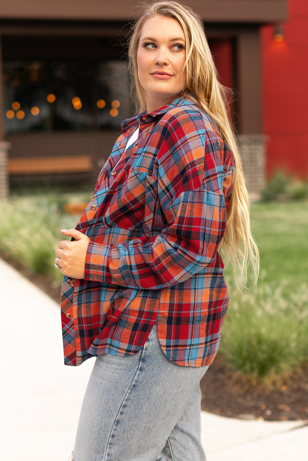 Red Plaid Print Loose Vintage Shirt
