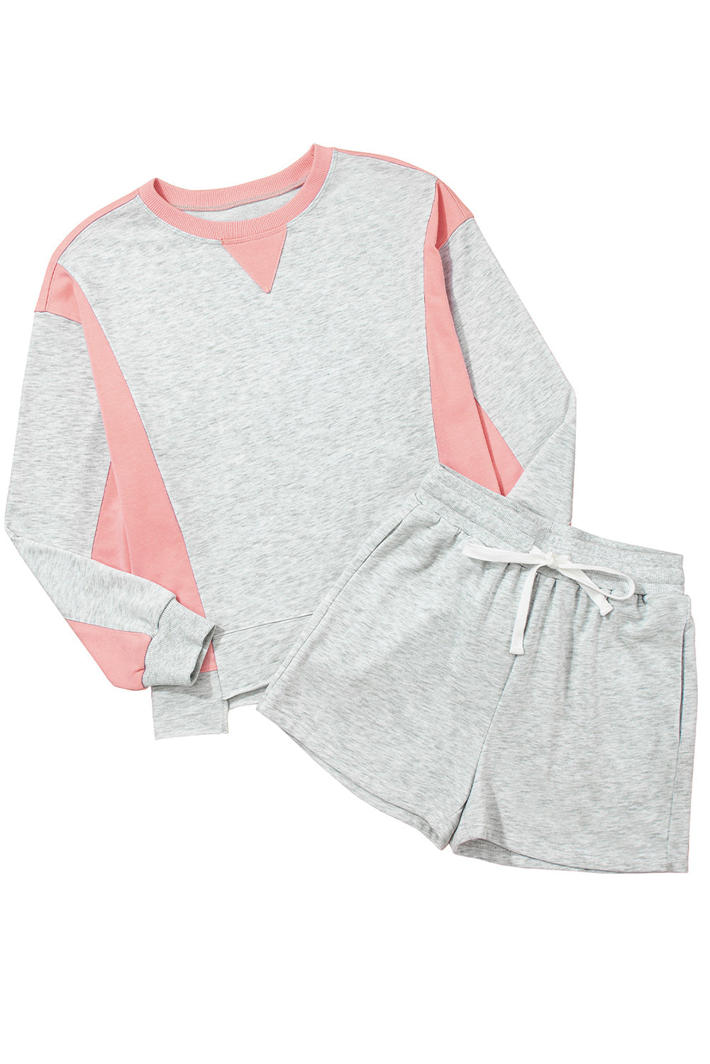 Light Grey Uneven Hem Colorblock Pullover Casual Shorts Plus Size 2pcs Outfit