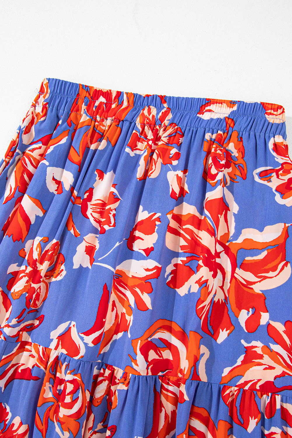 Orange Bohemian Floral Print Tiered Maxi Skirt with Split