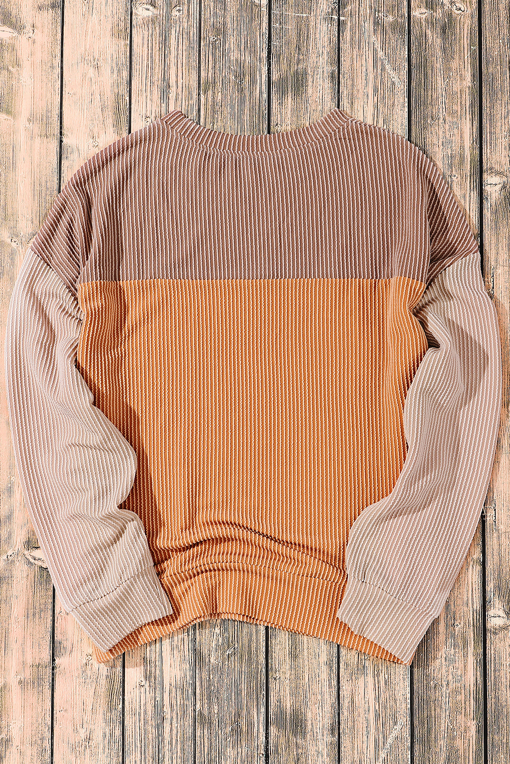 Pale Chestnut Color Block Corded Long Sleeve Top