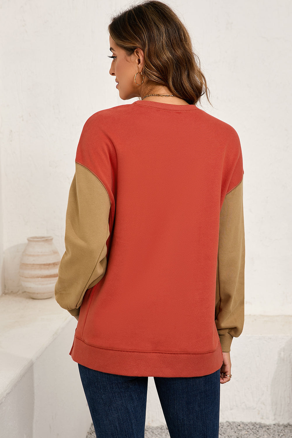 Gold Flame Glitter Ghost Patched Pattern Colorblock Sweatshirt