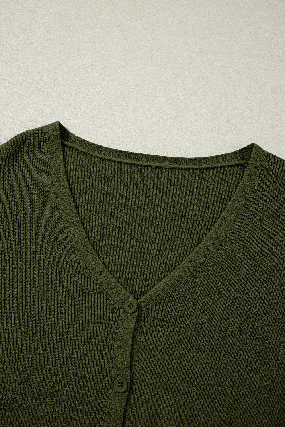 Moss Green Lightweight Ribbed Knit Button Front V Neck Cardigan