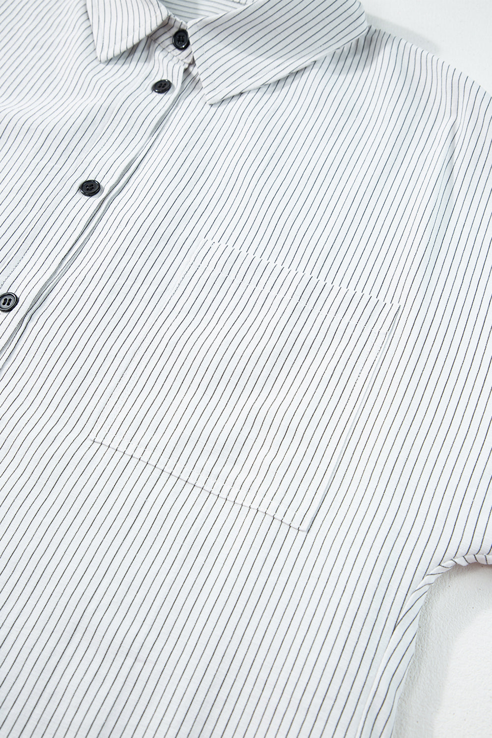 DEAR-LOVER Stripe Roll-tab Sleeve Pocketed Long Shirt