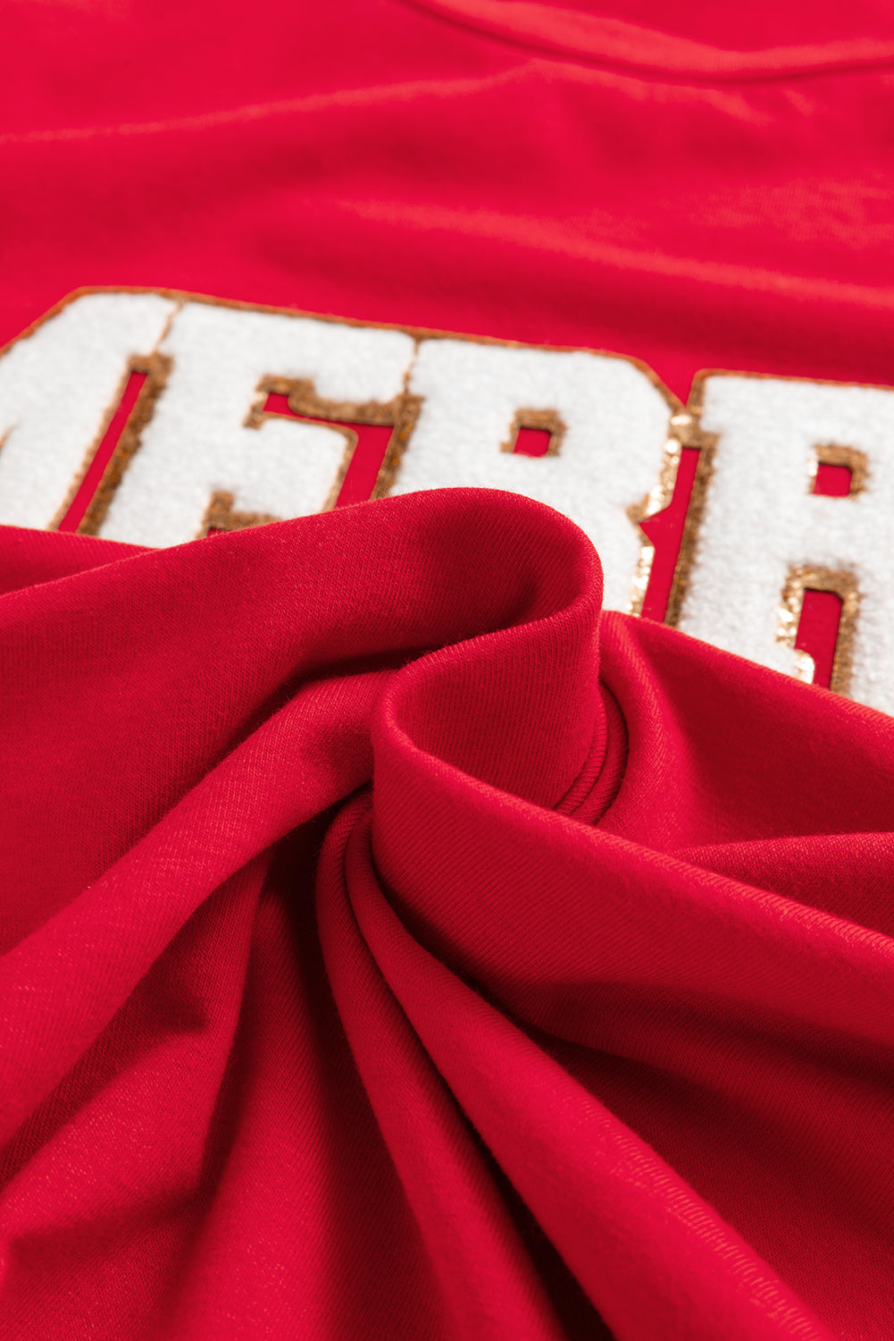 Red Christmas MERRY Graphic Cuffed Sleeve T Shirt