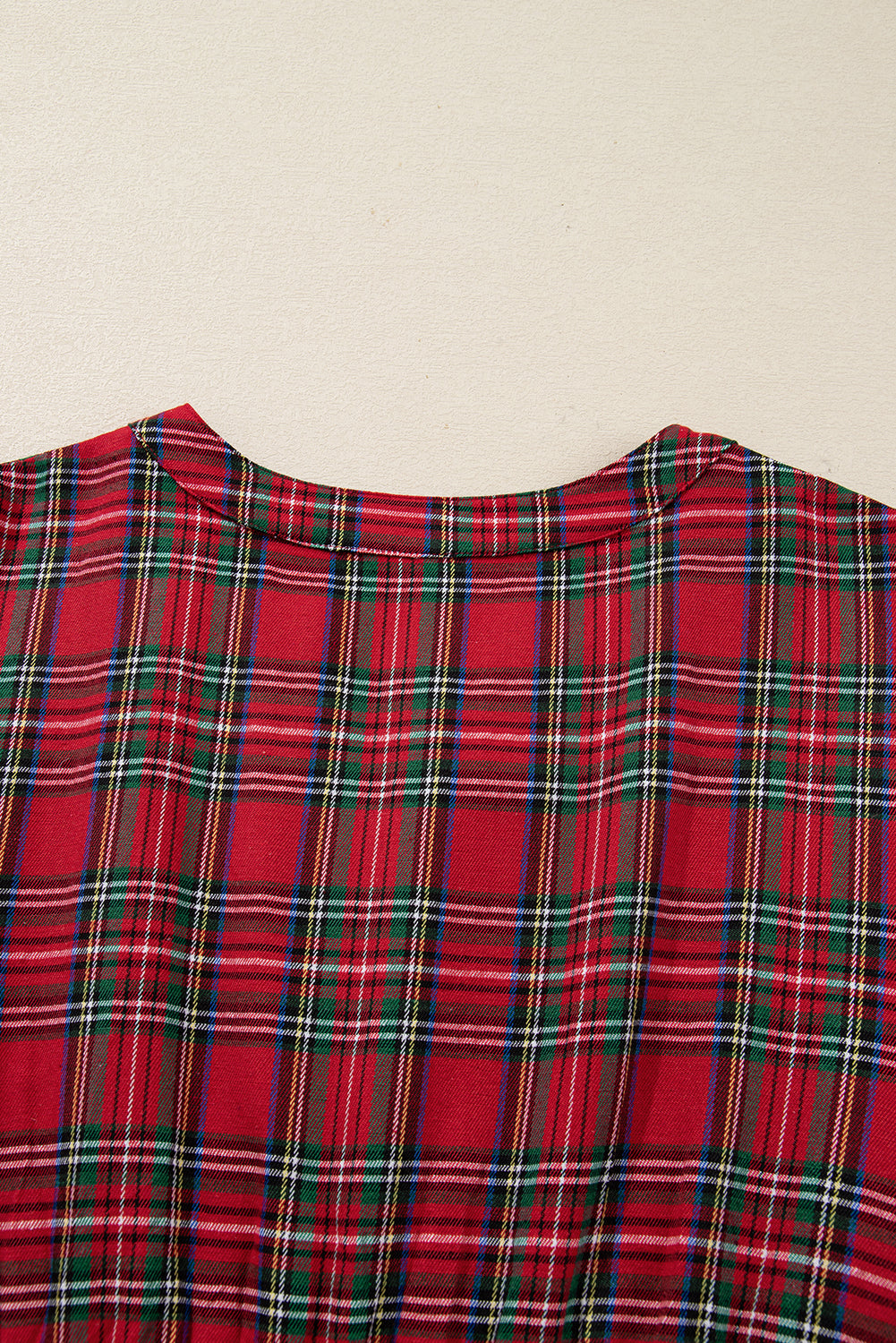 Red Plus Size Plaid Half Button Long Sleeve Holiday Dress
