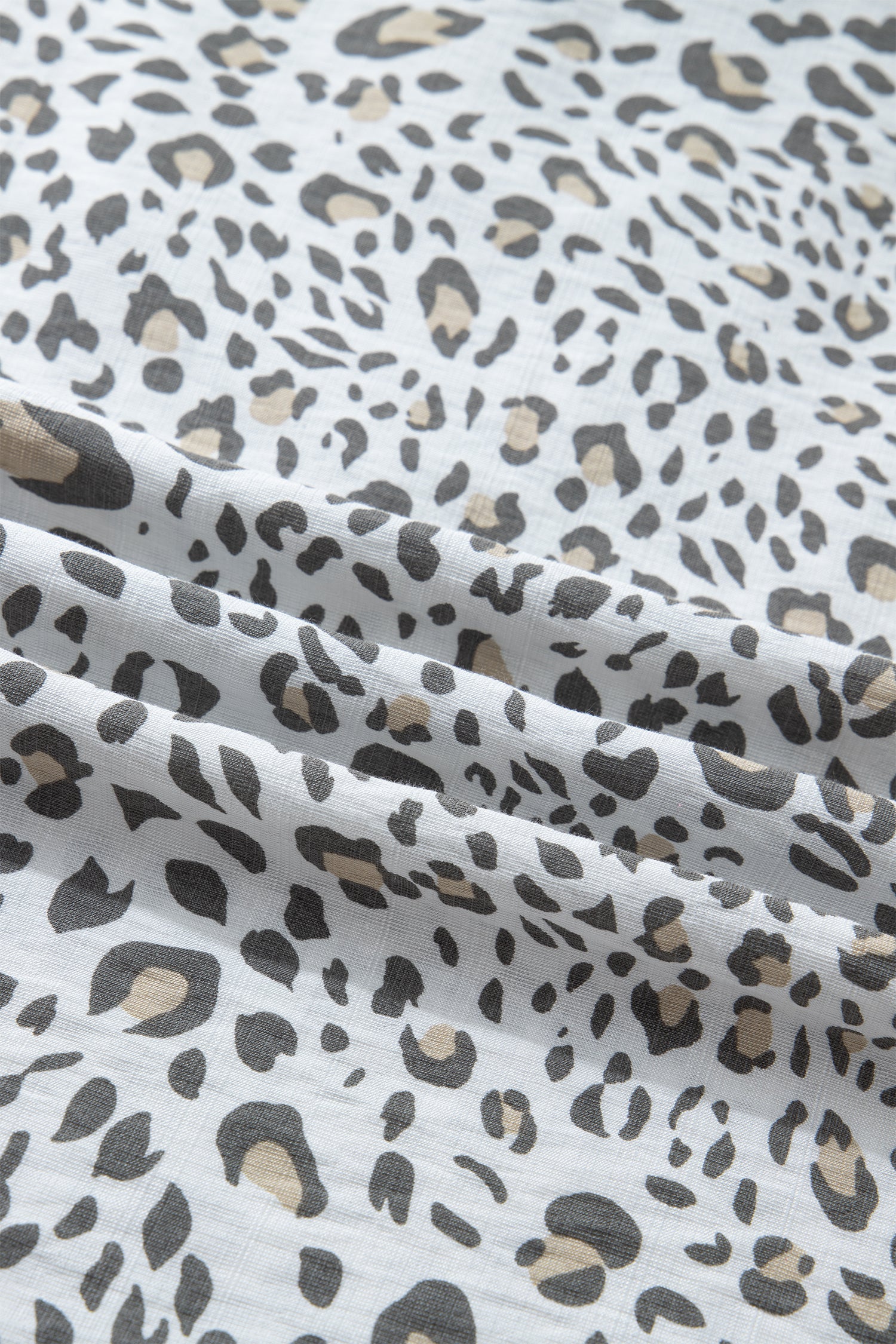 White Leopard Printed Color Block Patchwork V Neck Cap Sleeve Blouse