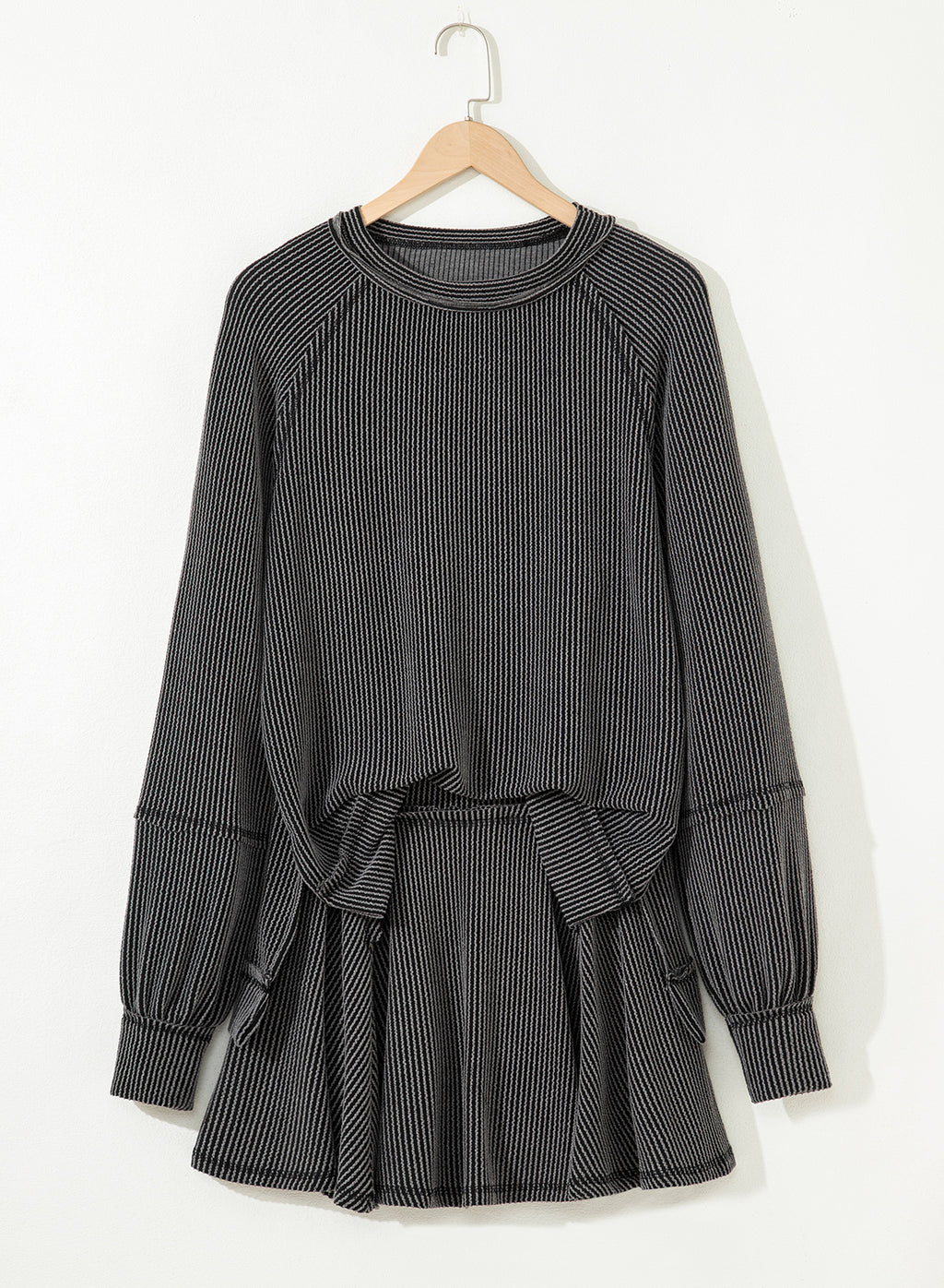 Jet Stream Corded Lantern Sleeve Top High Waist Ruffled Mini Skort Set