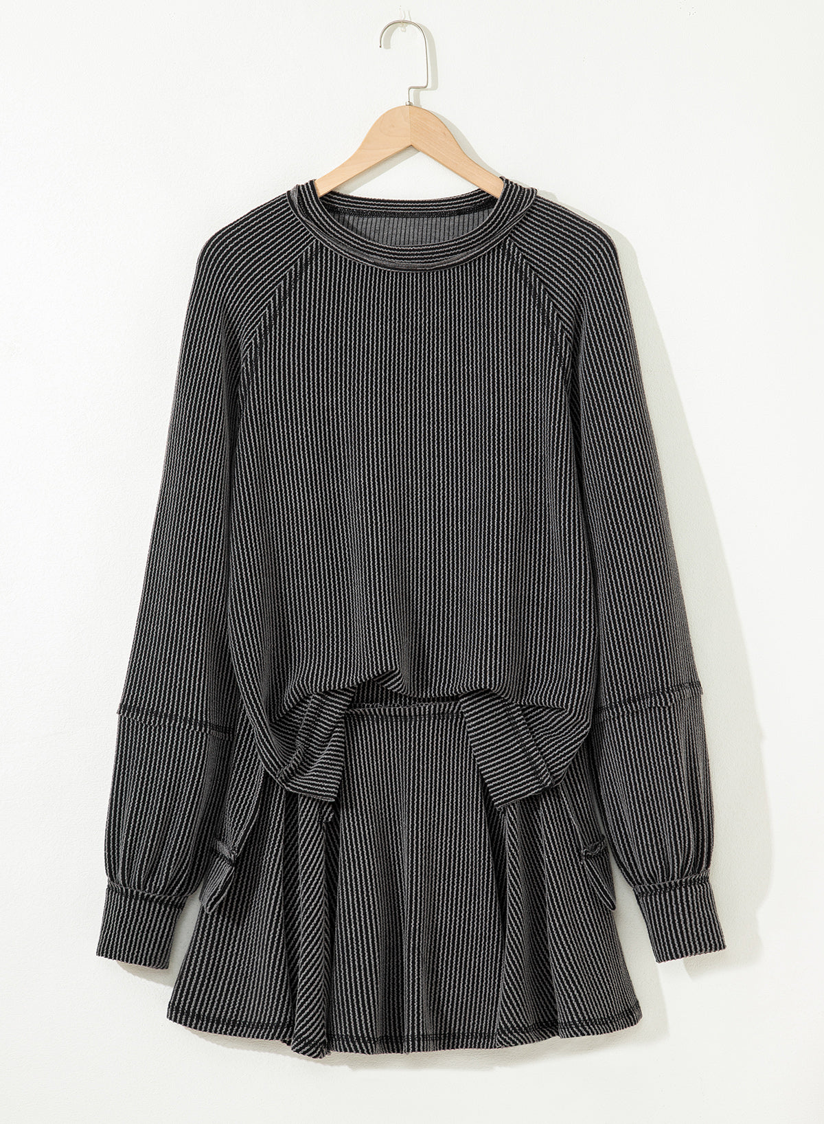 Jet Stream Corded Lantern Sleeve Top High Waist Ruffled Mini Skort Set