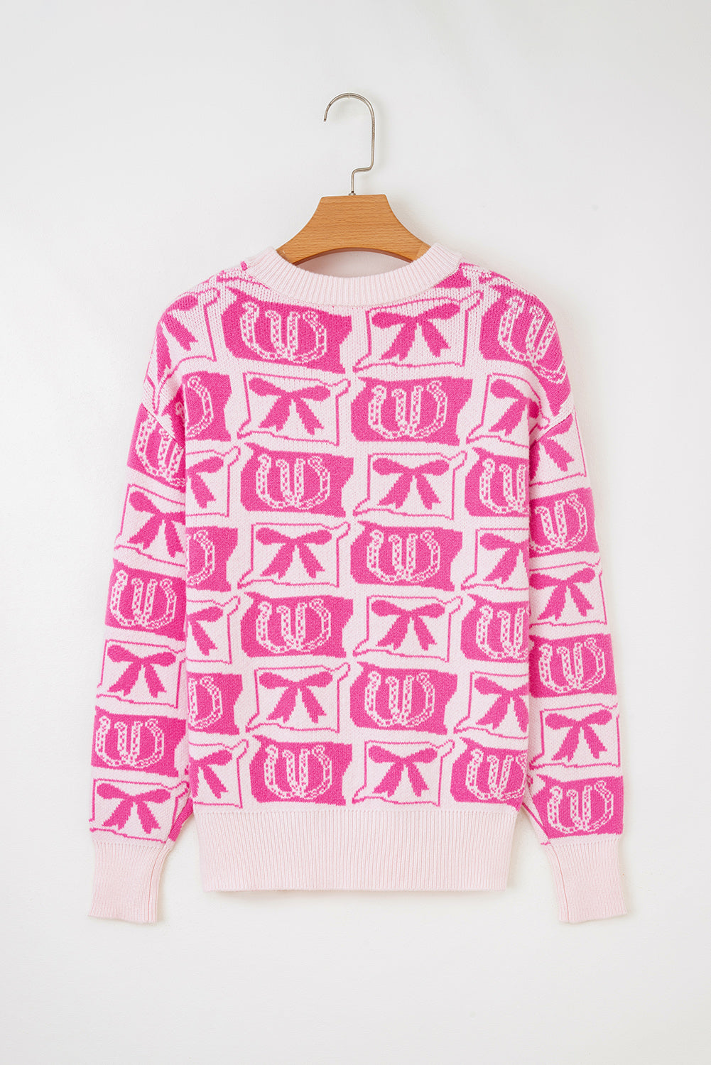 Brown Bows & Horseshoes Pattern Western Fashion Print Sweater