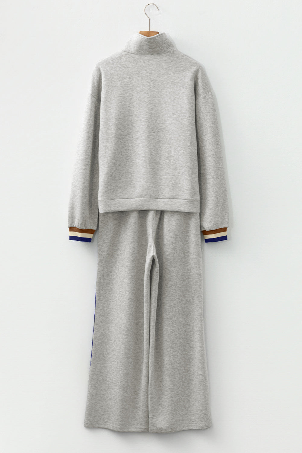 Black Striped Patchwork Quarter Zip Pullover Loose Pant Set