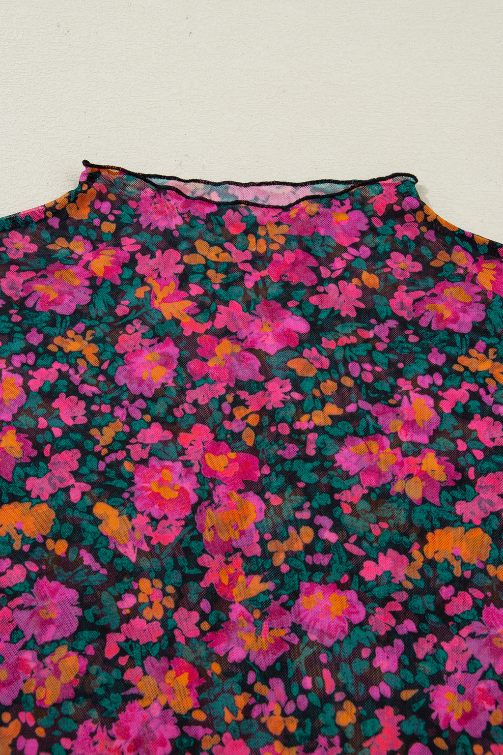 Rose Retro Floral Printed Mesh Short Sleeve Top