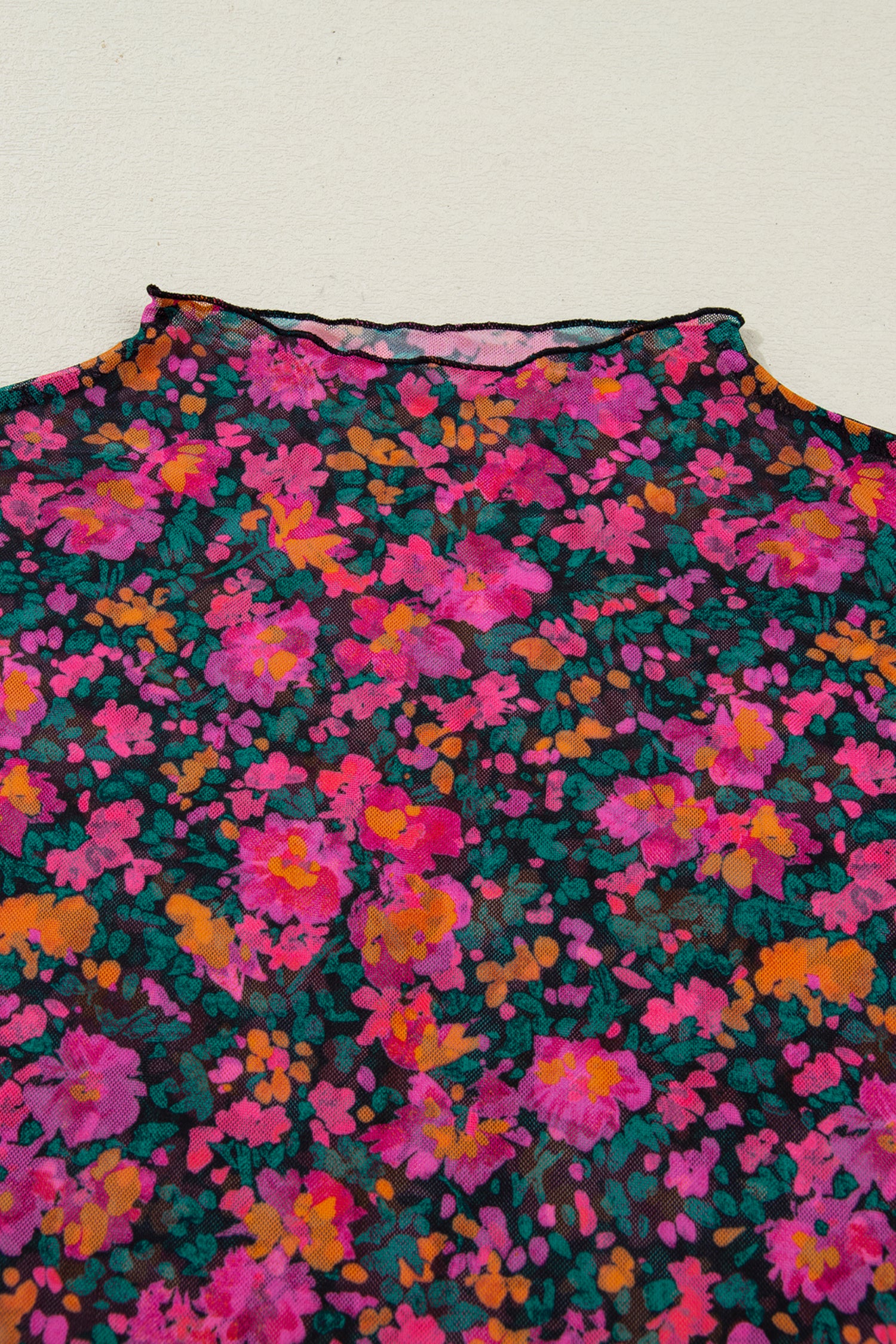 Rose Retro Floral Printed Mesh Short Sleeve Top