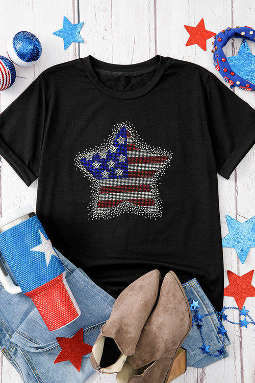 Black Flag Inspired Rhinestone Star Graphic T Shirt