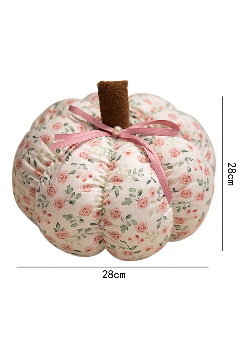 Pink Floral Print Pearl Bow Decor Pumpkin Throw Pillow
