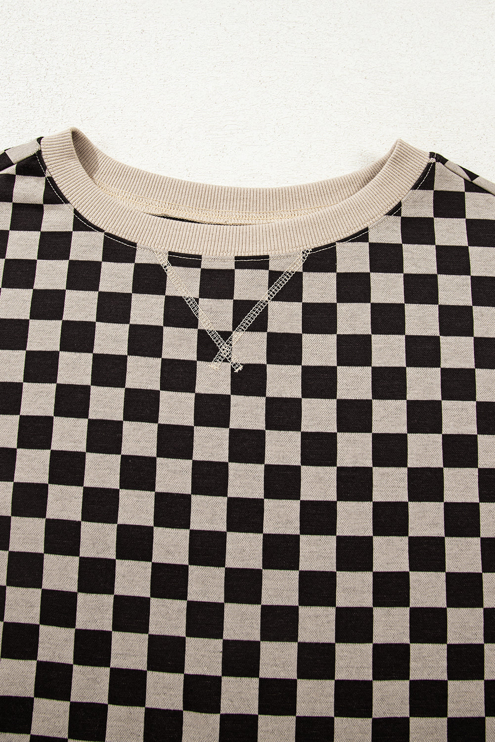 Khaki Mixed Checkered Pattern Patchwork High Low Casual Top