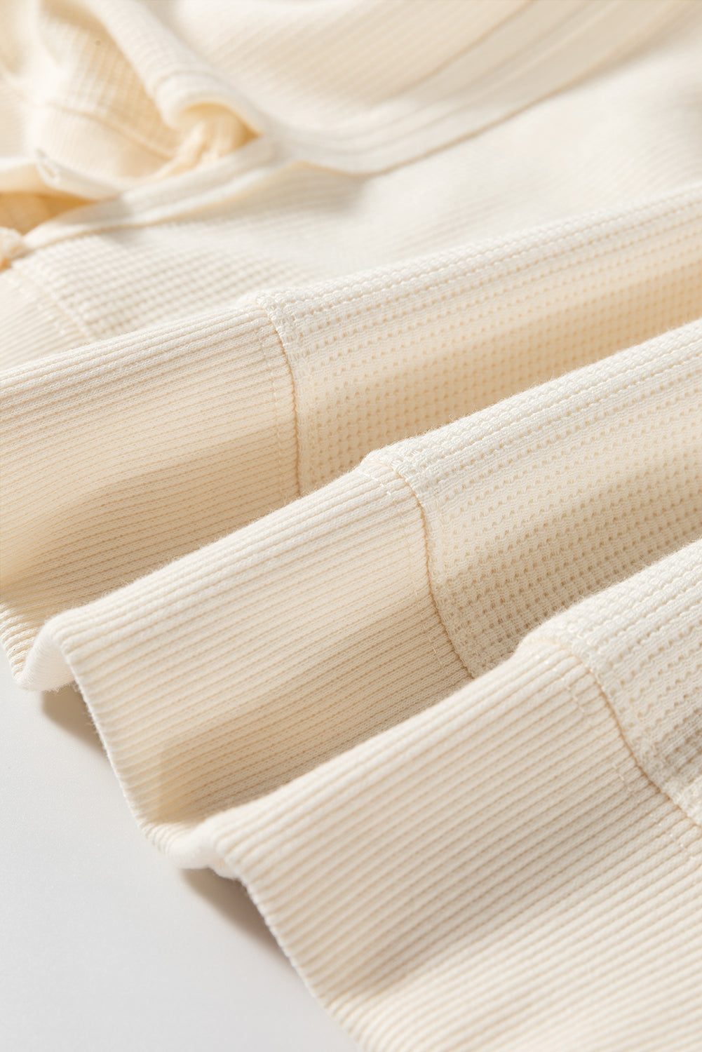 White Waffle knit Bishop Sleeve Split Oversized Top