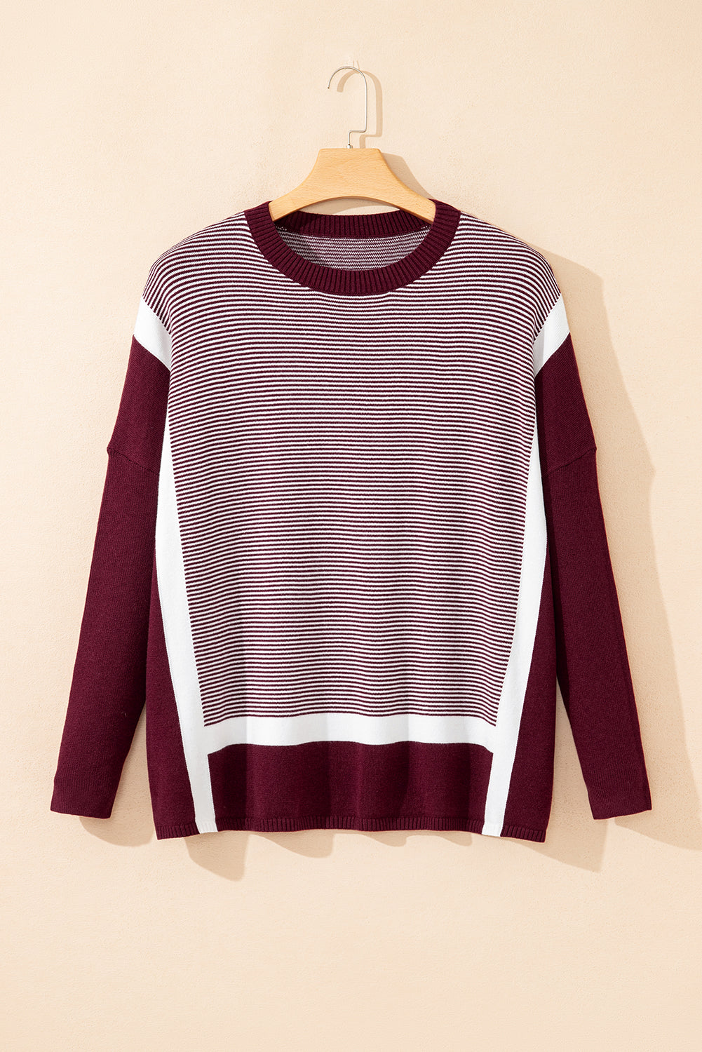 Blue Stripe Color Block Patchwork Dolman Oversize Tunic Sweater