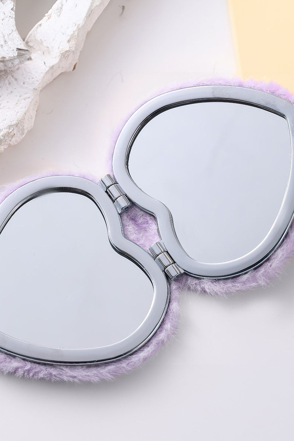 Pink Heart Shape Double Sides Fluffy Cute Mini Cosmetic Mirror