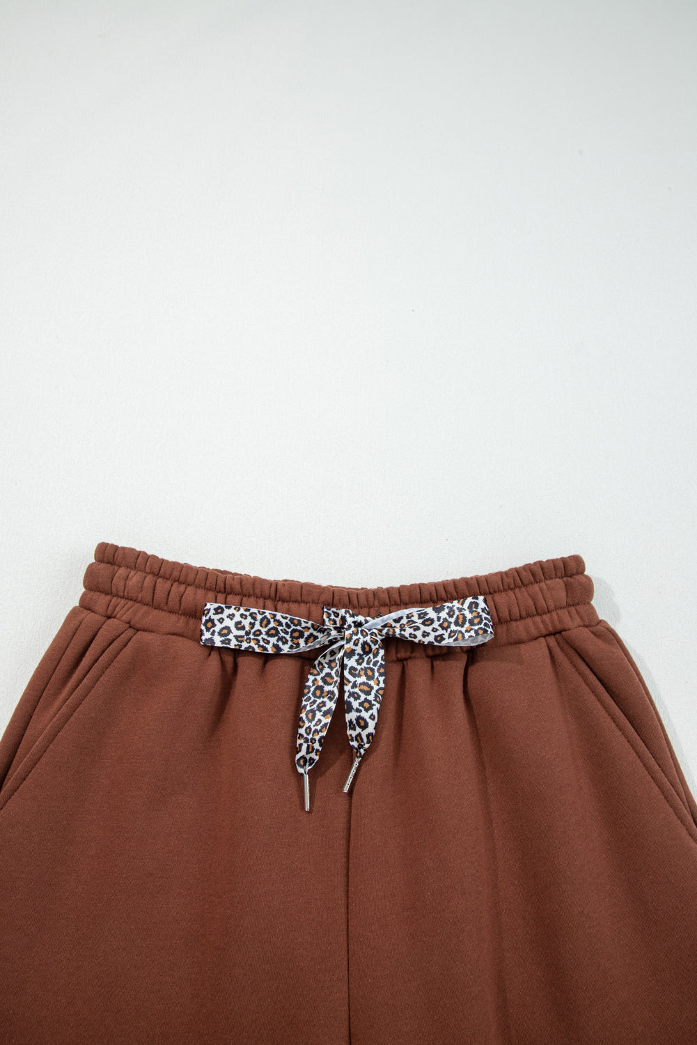 Gray Morn Corduroy Leopard Drawstring High Waist Trousers