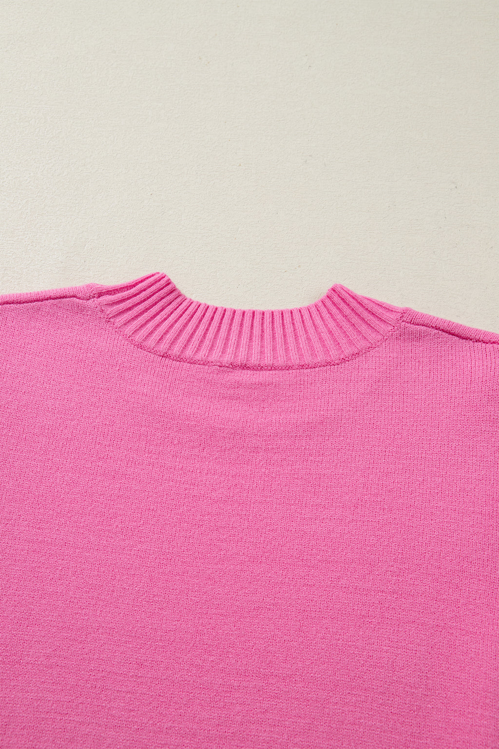 Beau Blue Solid Color Ribbed Trim Round Neck Ruffle Short Sleeve Sweater