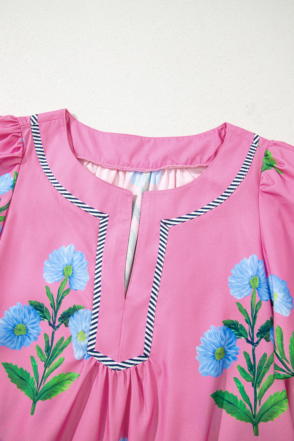 Apricot Floral Short Sleeve Split Neck Loose Mini Dress