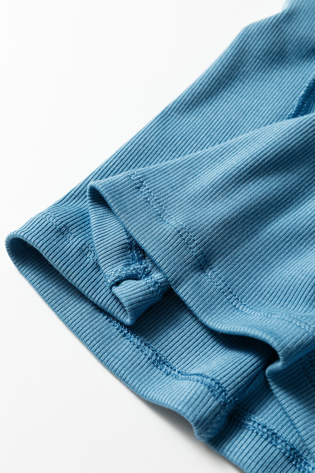Peacock Blue Crew Neck Cap Sleeve Ribbed T Shirt