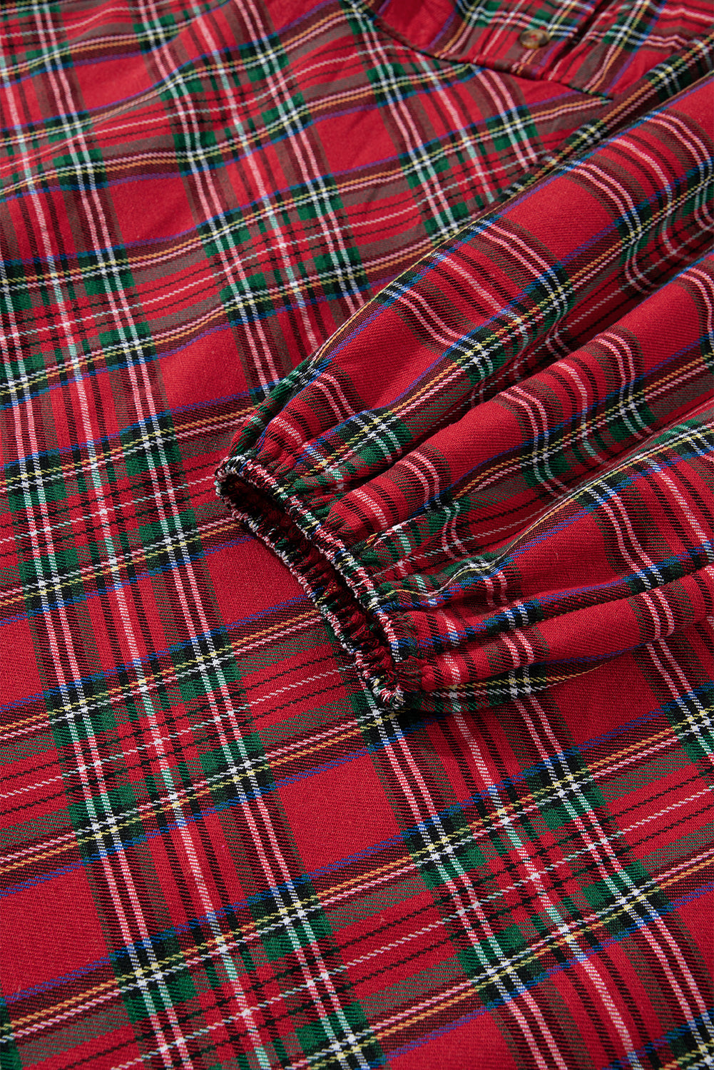 Red Plus Size Plaid Half Button Long Sleeve Holiday Dress