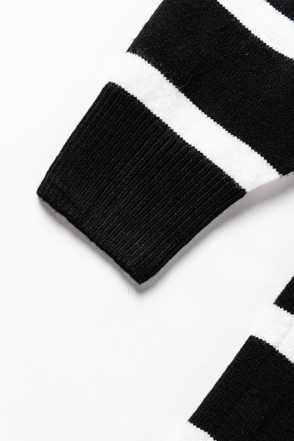Black Striped O-ring Zip Collared Loose Sweater Mini Dress