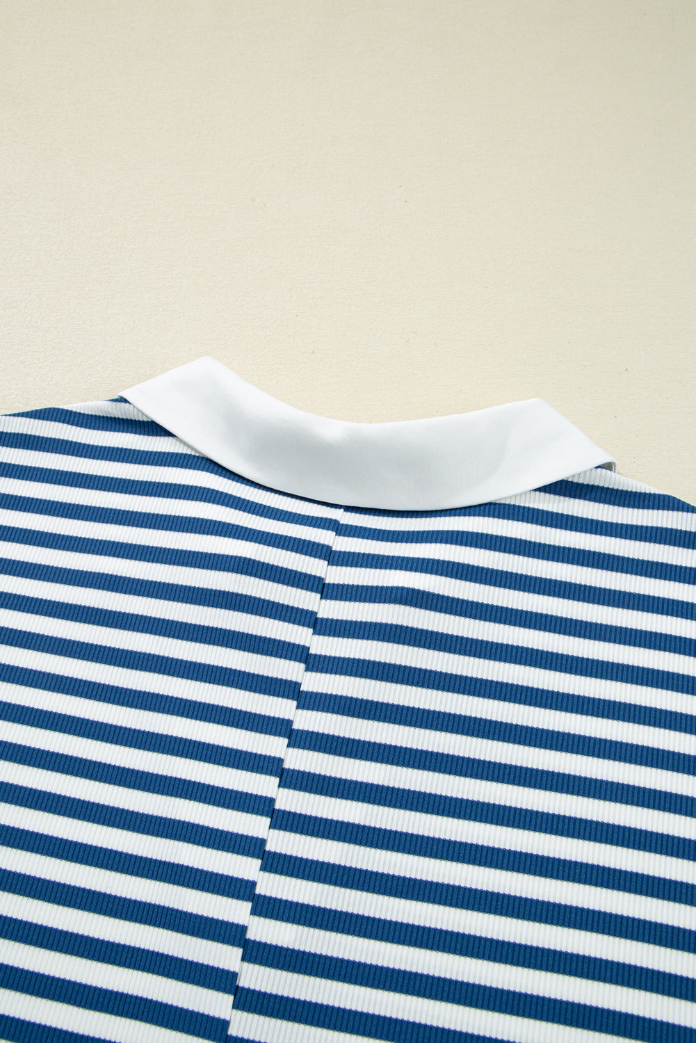 Blue Stripe Short Sleeve Collared V Neck Top Plus Size Short Set