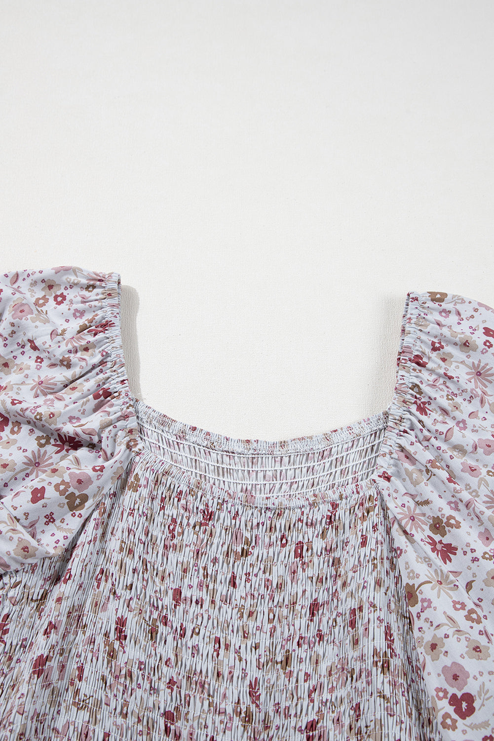White Smocked Short Sleeve Wide Leg Floral Print Jumpsuit