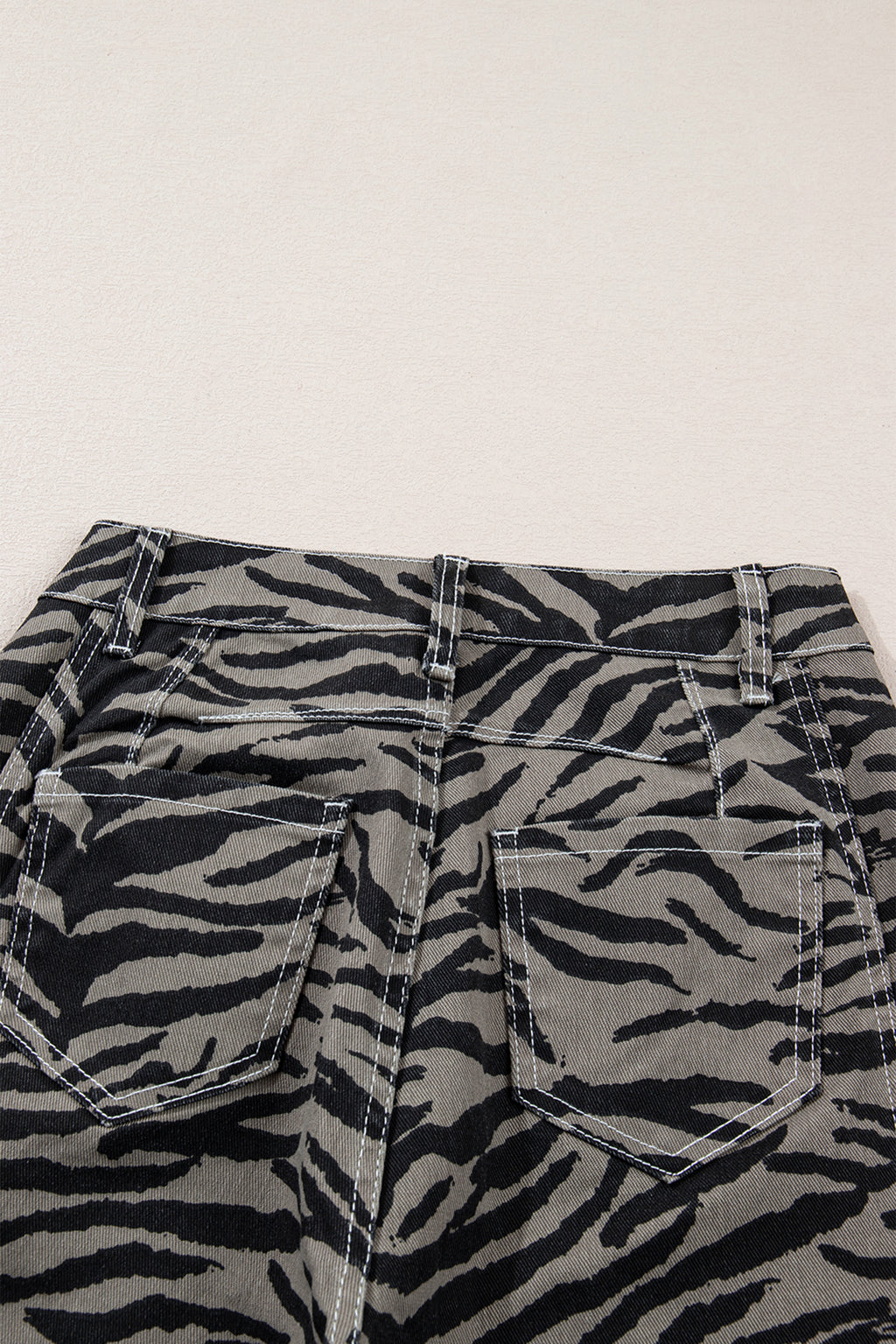 Gray Zebra Stripe Printed Wide Leg Jeans