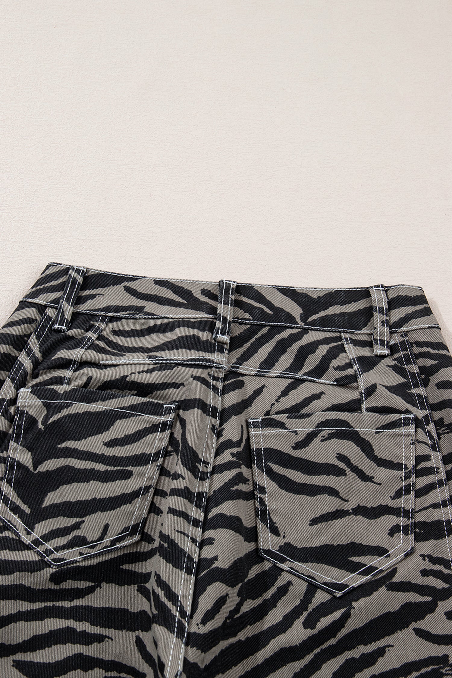 Gray Zebra Stripe Printed Wide Leg Jeans